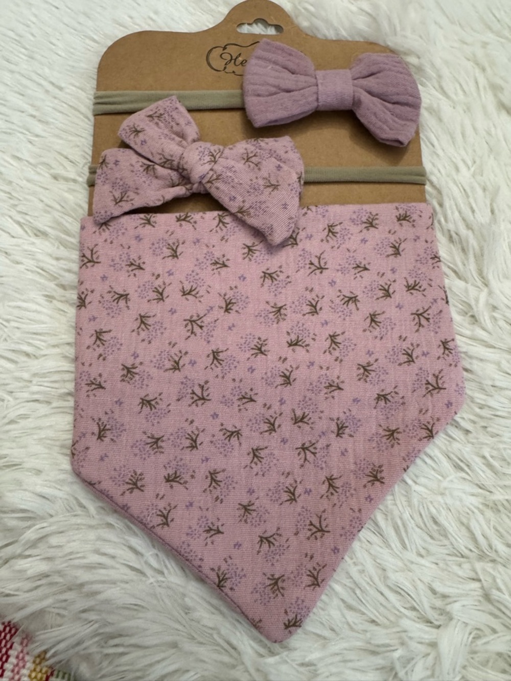Baby girl bandana bib with matching headband bow set of 3